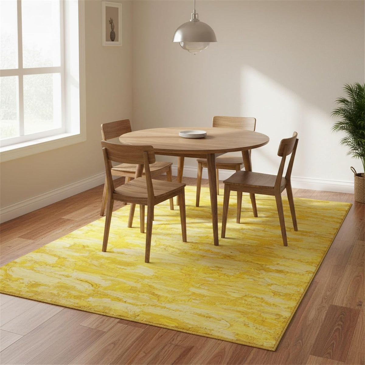 Minimalist Abstract Oil Painting Texture Livingroom Rugs 6x9 Modern Bright Yellow Art Deco Aesthetic Area Rug for Bedroom Dining Room Soft Washable Non Skid Big Carpet Thin Entryway Floor Mats