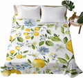 Flat Sheet, 1 Piece Top Sheet Twin Size Yellow Lemon Blue Flowers Soft Breathable Bed Sheet Watercolor Floral Leaf Brushed Microfiber Bed Sheet, Wrinkle Resistant, Fade Resistant Bedding