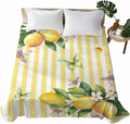 Flat Sheets Queen Size Bedding Sheet,Lemon Fruits Floral Leaves Soft Microfiber Breathable Top Sheets for Bedroom Hotel Luxury-1 Bed Flat Sheet Only,Yellow Stripes