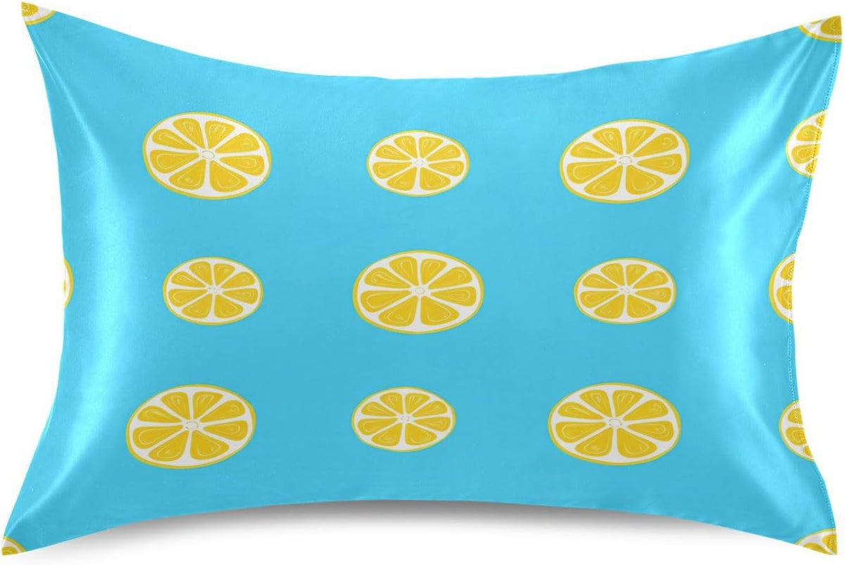 Yellow Lemon Slices Satin Pillowcase, Softer Than Silk Pillow Cases - Smooth Cooling Satin Pillow Cover with Envelope Closure, Standard Size (20"x26")