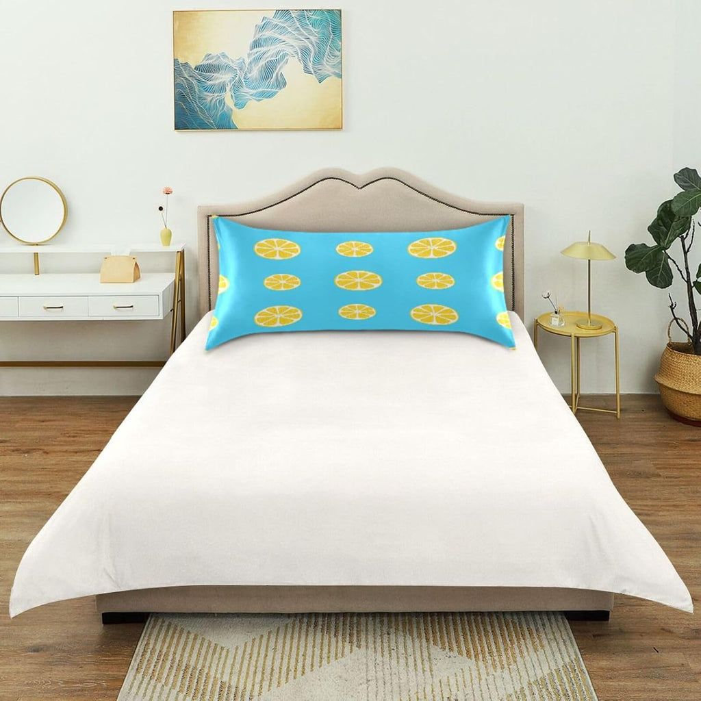 Yellow Lemon Slices Satin Pillowcase, Softer Than Silk Pillow Cases - Smooth Cooling Satin Pillow Cover with Envelope Closure, Standard Size (20"x26")