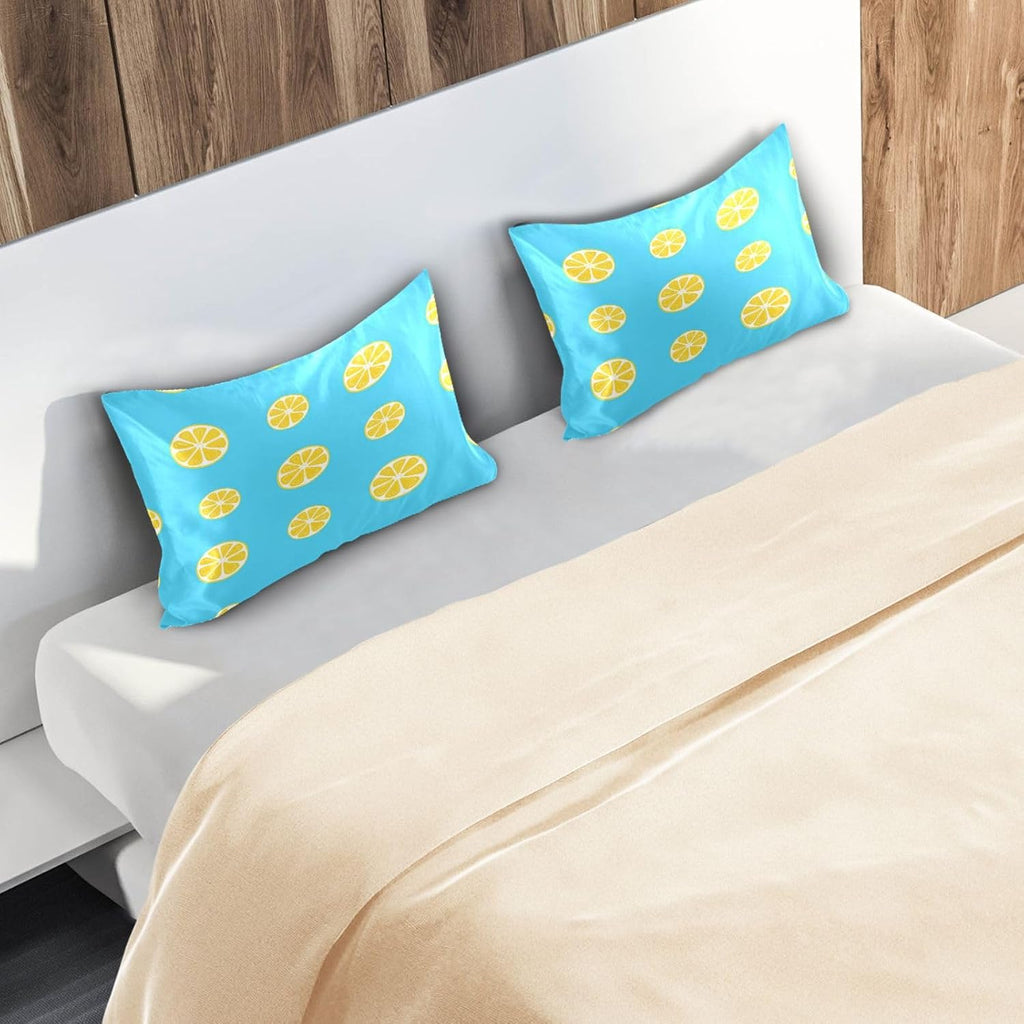 Yellow Lemon Slices Satin Pillowcase, Softer Than Silk Pillow Cases - Smooth Cooling Satin Pillow Cover with Envelope Closure, Standard Size (20"x26")