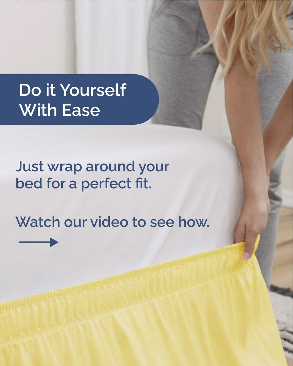 CGK Linens Wrap Around Dust Ruffle Bed Skirt - Queen, 15" Yellow