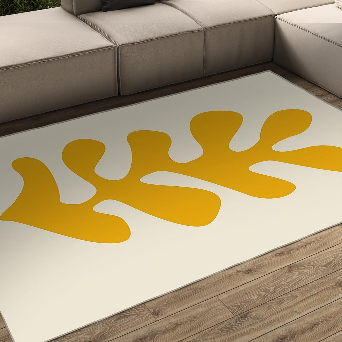Minimalist Geometric Abstract 4'7" x 6'7" Area Rug for Living Room Modern Home Decor Washable Non Slip Rugs Yellow and White Modern Carpet for Nursery