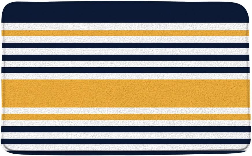 Navy Blue Yellow Bath Mat Abstract Geometric Stripe Modern Contemporary Simple Fashion Boho Mid Century Bathroom Rugs Toilet Bedroom Kitchen Indoor Floor Decor 16x24 Inch
