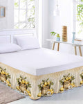 Vintage Lemon Bed Skirt Queen Size 16 Inch Drop, Adjustable Elastic Wrap Around Bed Skirts Easy Fitting Dust Ruffle Bedskirt Bed Frame Cover Yellow Fruit Blossoming Botanical Flower