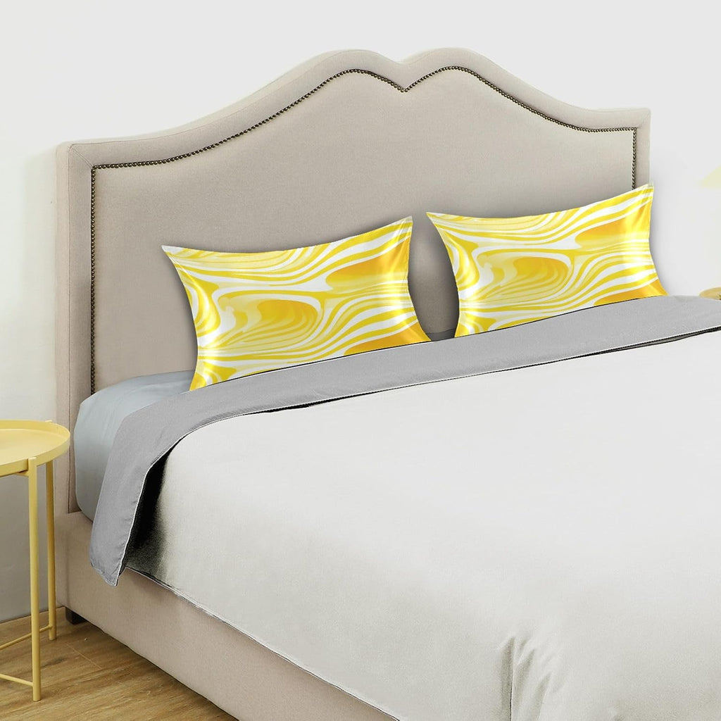 Envelope Enclosure Silk Pillowcase, Wrinkle Resistant Aesthetic Bed Sleeping Pillow Cover for Hair and Skin, 20"X 26", (Lemon Yellow Stripe)