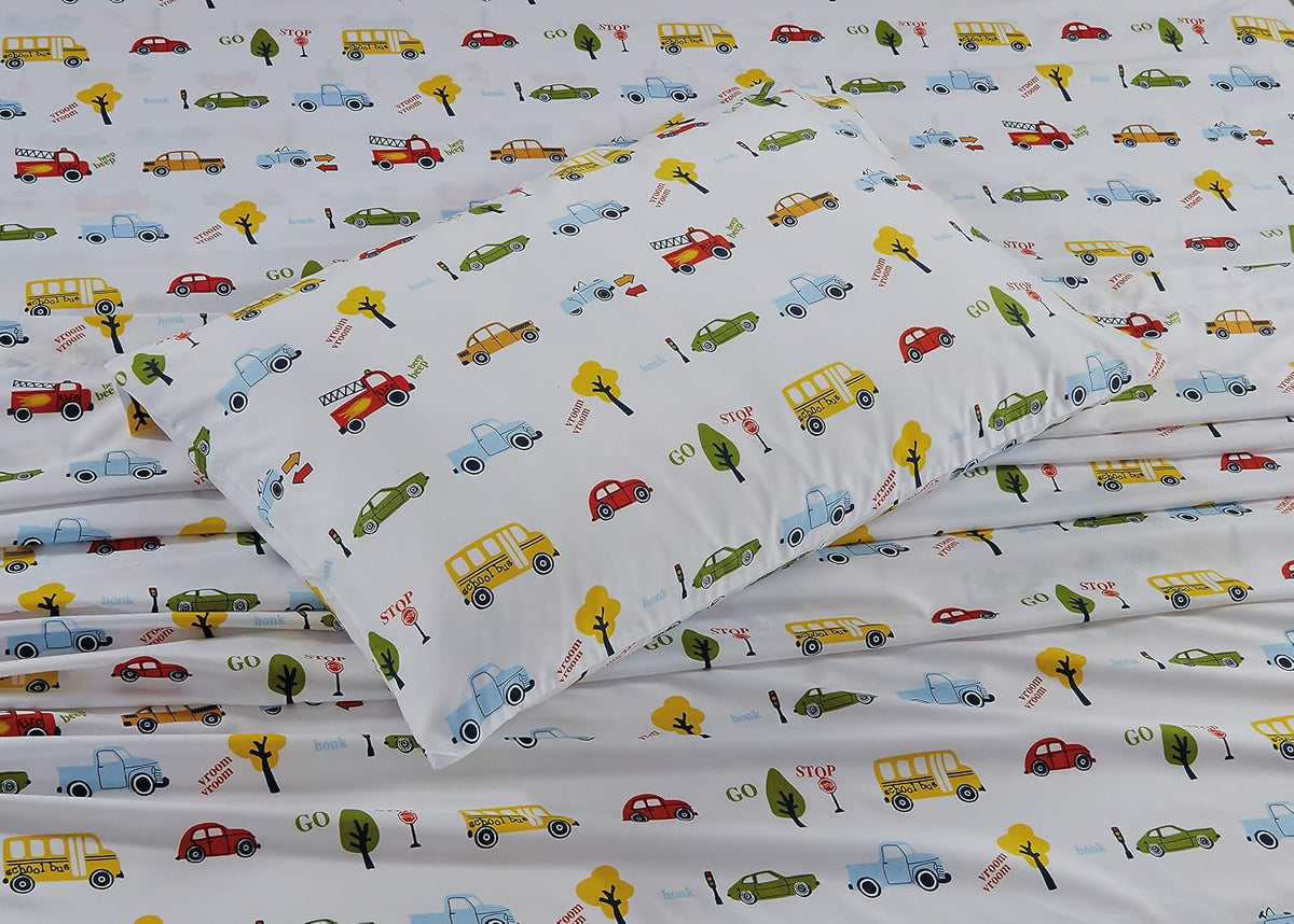 Sheet Set Kids/Teens Children Boys School Bus Fire Truck Taxi Cab Vehicle Transportation Trees Yellow Red Green Light Blue New # School Bus (Full Sheet)