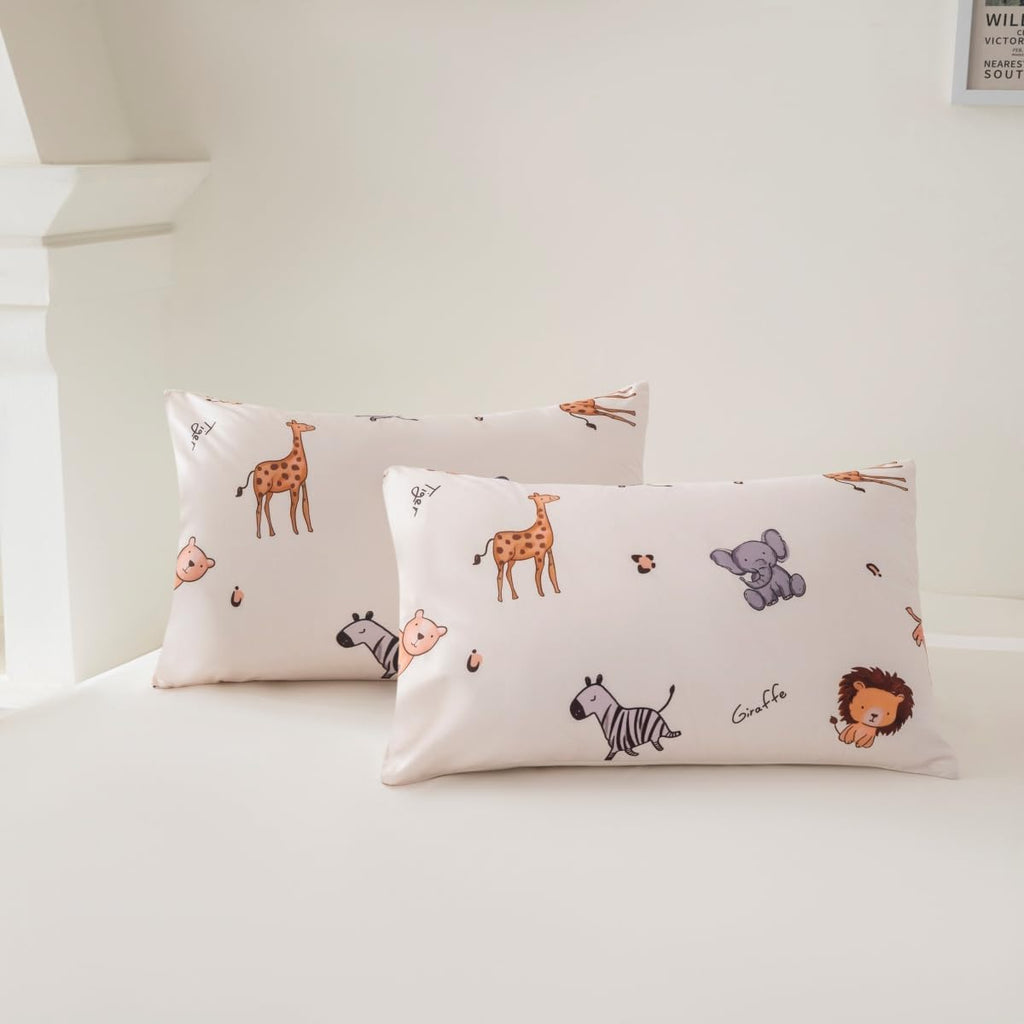 5 Pieces Twin Size Comforter Sets Cute Zoo Animals Bedding Set Neutral Bed Set Light Yellow Bed in A Bag for Girls Boys Kids Teen 1 Comforter 1 Flat Sheet 1 Fitted Sheet 2 Pillowcases