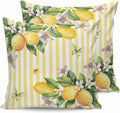 Lemon 2PCS Throw Pillow Covers for Couch Sofa Bed, Butterfly Flower Yellow Stripes Pillow Covers 18x18 inch, Standard Pillowcases Set Decorative Cushion Covers for Living Room Bedroom