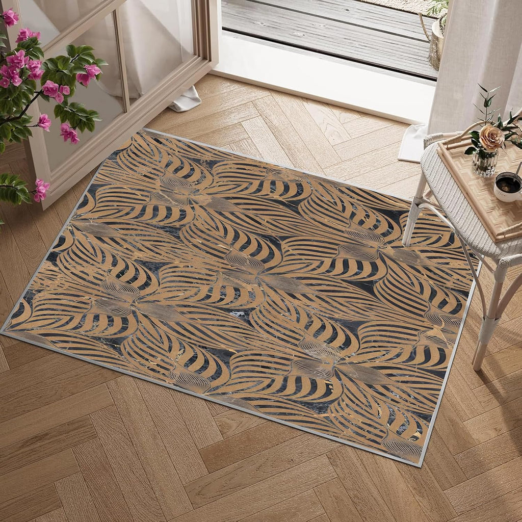 Abstract Art Element Non-Slip Area Rug – Soft Low Pile Modern Pattern,Machine Washable Indoor Rug for Living Room, Bedroom, Entryway – Easy Clean Decorative Home Rug Yellow