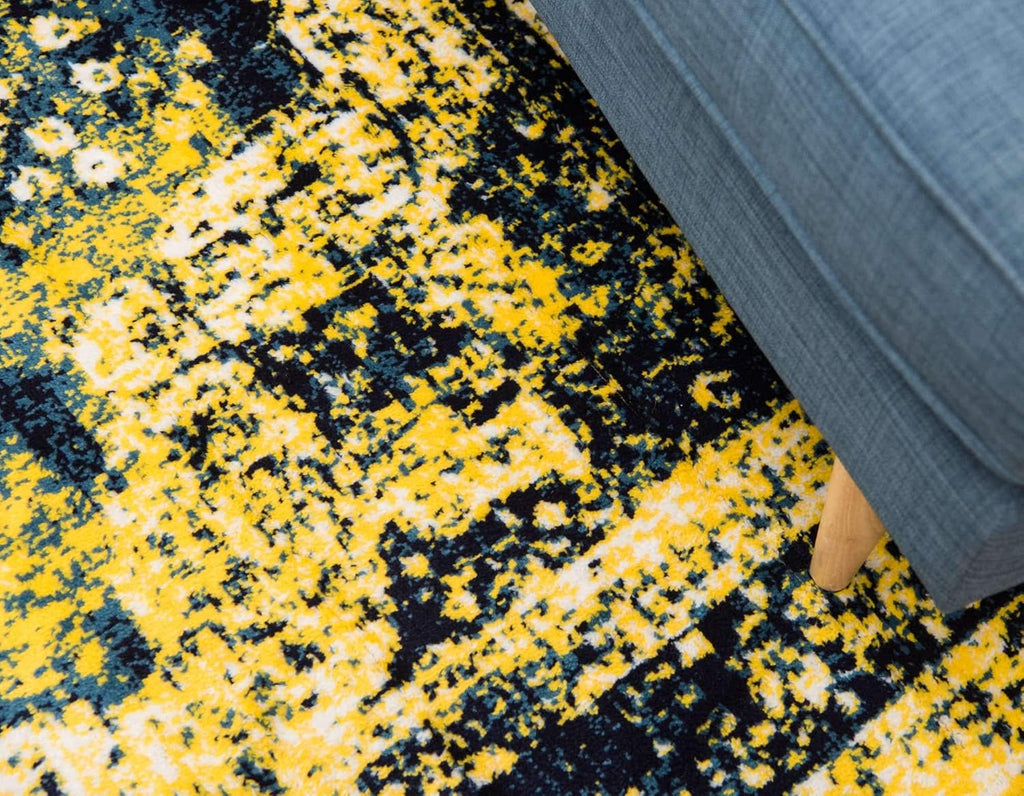 Sofia Collection Area Rug - Salle Garnier (5' 3" x 8' Rectangle, Navy Blue/ Yellow)