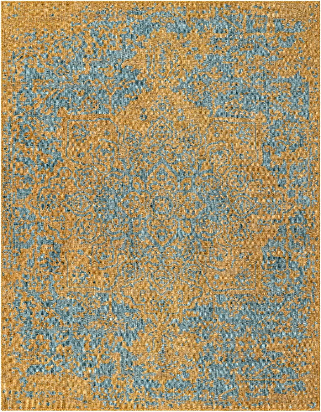Jill Zarin Jill Zarin Outdoor Collection Area Rug - Dubai (7' 10" x 10' Rectangle, Yellow and Aqua/Light Blue)