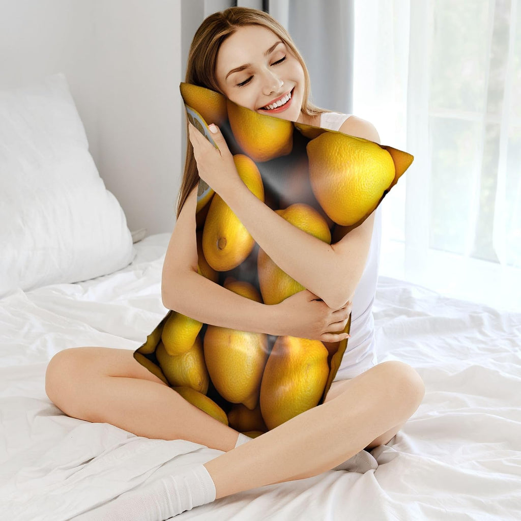 Yellow Lemons Satin Pillowcase with Zipper Queen Size Pillow Cover 20"x30" Silk Pillow Case for Hair and Skin Cooling Pillowcase