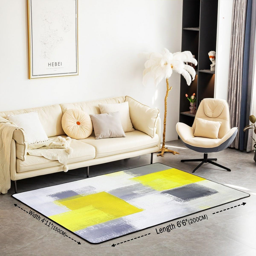 Yellow Abstract Area Rug 3x5 Modern Art Living Room Rugs for Bedroom Minimalist Decor Carpet Soft Lightweight Polyester Bedroom Decor