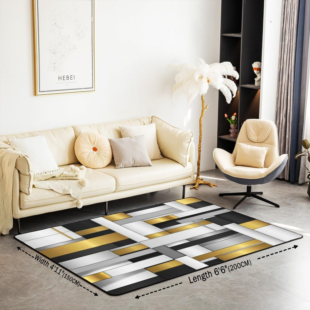 Abstract Art Golden Area Rug Living Room 5x7 Non Slip
