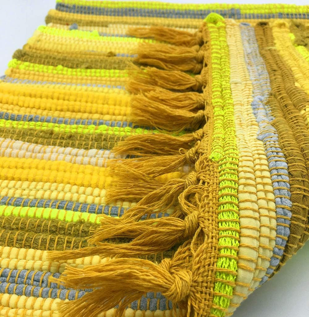 Chindi Rag Rug, Machine Washable Cotton Reversible Rag Rug Hand Woven Multi Color Striped Area Rug Floor Rugs for Bedroom, Living Room, Kitchen and Laundry Room (20'' x 31", Yellow)