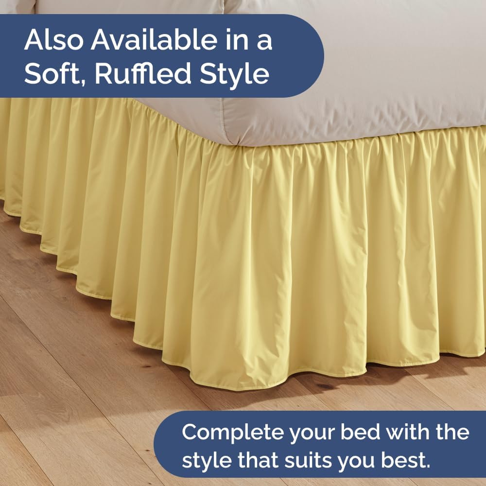 Pleated Bed Skirt Queen Size - 3 Sided Pleated Bed Skirt - 12 Inch, Yellow