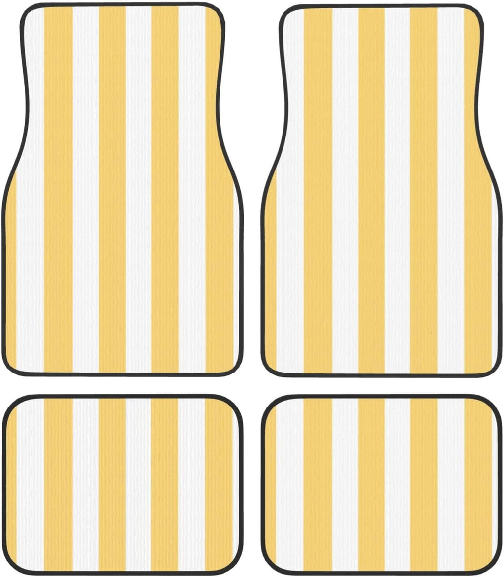 Pastel Color Vertical Yellow White Stripes Car Floor Mats,4 Piece, Car Rug Durable Anti-Slip Waterproof Trim to Fit Liner Universal Fit Auto,Sedan,SUV,Truck