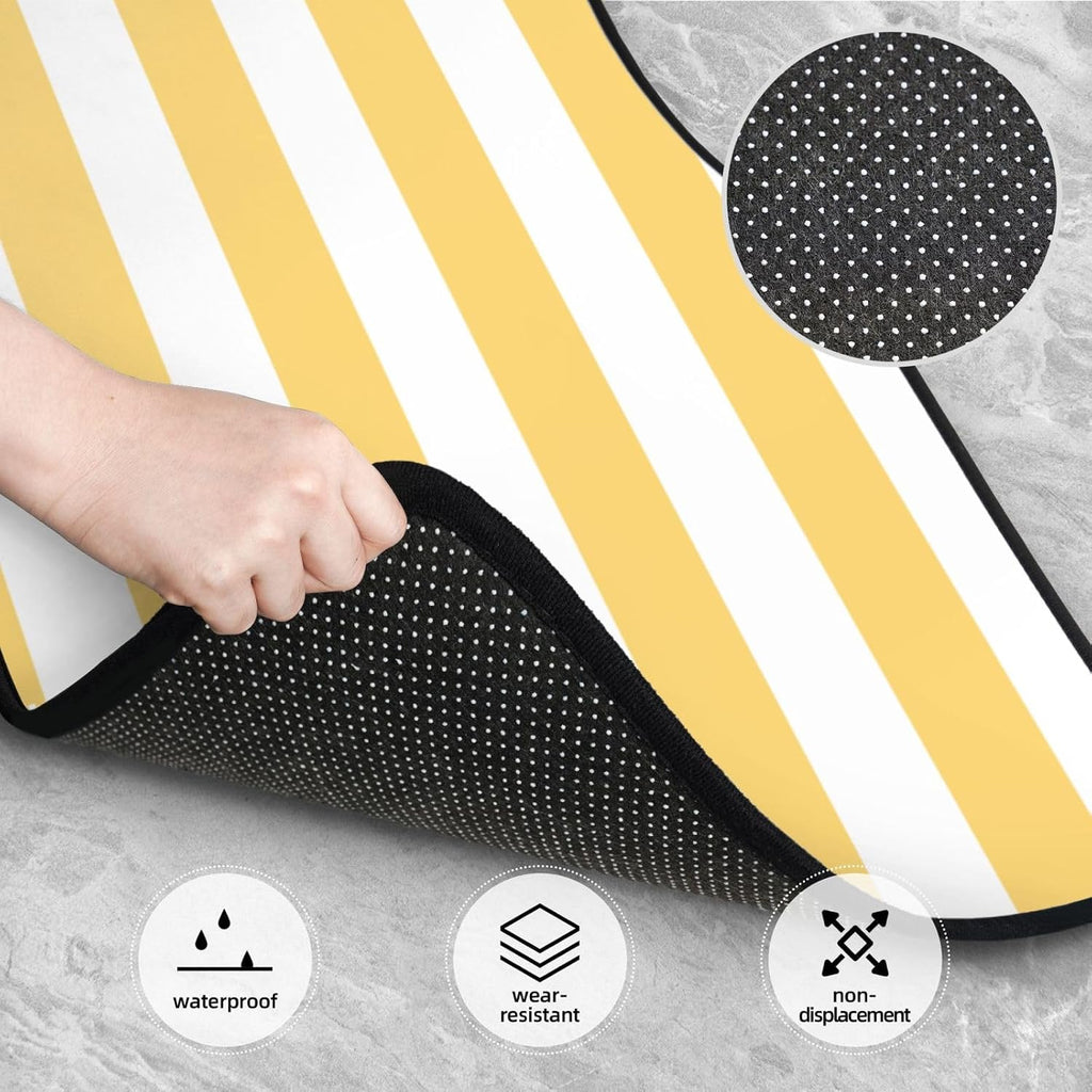 Pastel Color Vertical Yellow White Stripes Car Floor Mats,4 Piece, Car Rug Durable Anti-Slip Waterproof Trim to Fit Liner Universal Fit Auto,Sedan,SUV,Truck