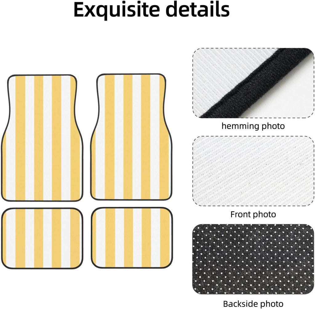 Pastel Color Vertical Yellow White Stripes Car Floor Mats,4 Piece, Car Rug Durable Anti-Slip Waterproof Trim to Fit Liner Universal Fit Auto,Sedan,SUV,Truck