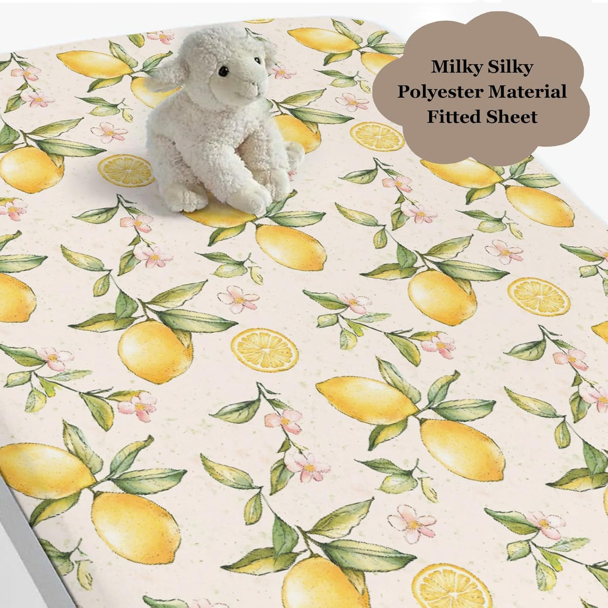 Vintage Lemon Floral Pink Baby Crib Sheet for Boys & Girls 52x28x9 in Yellow Lemons Wildflowers Leaves Baby Sheet for Standard Crib and Toddler Bed Mattress Summer Fruit Bed Mattress