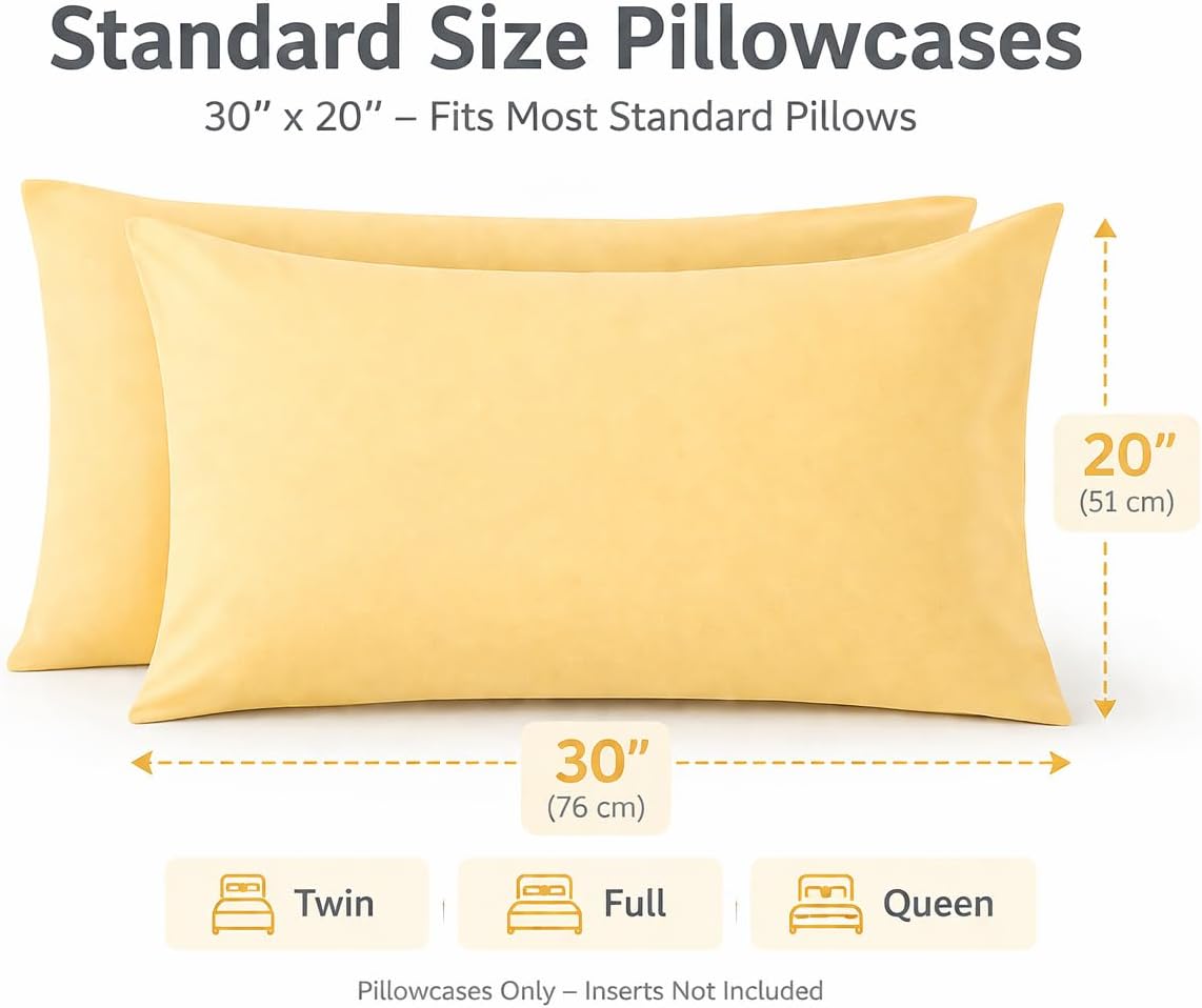 Standard Microfiber Pillowcases Set of 2, 20"x30" (Yellow)
