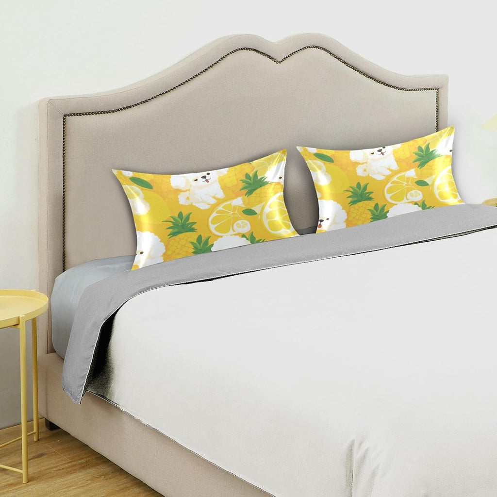 Satin Pillowcase 1 Pack Pillow Case with Envelope Closure Standard Size Pillow Cover 26 x 20 Inch Soft Breathable Poodle and Lemon Yellow