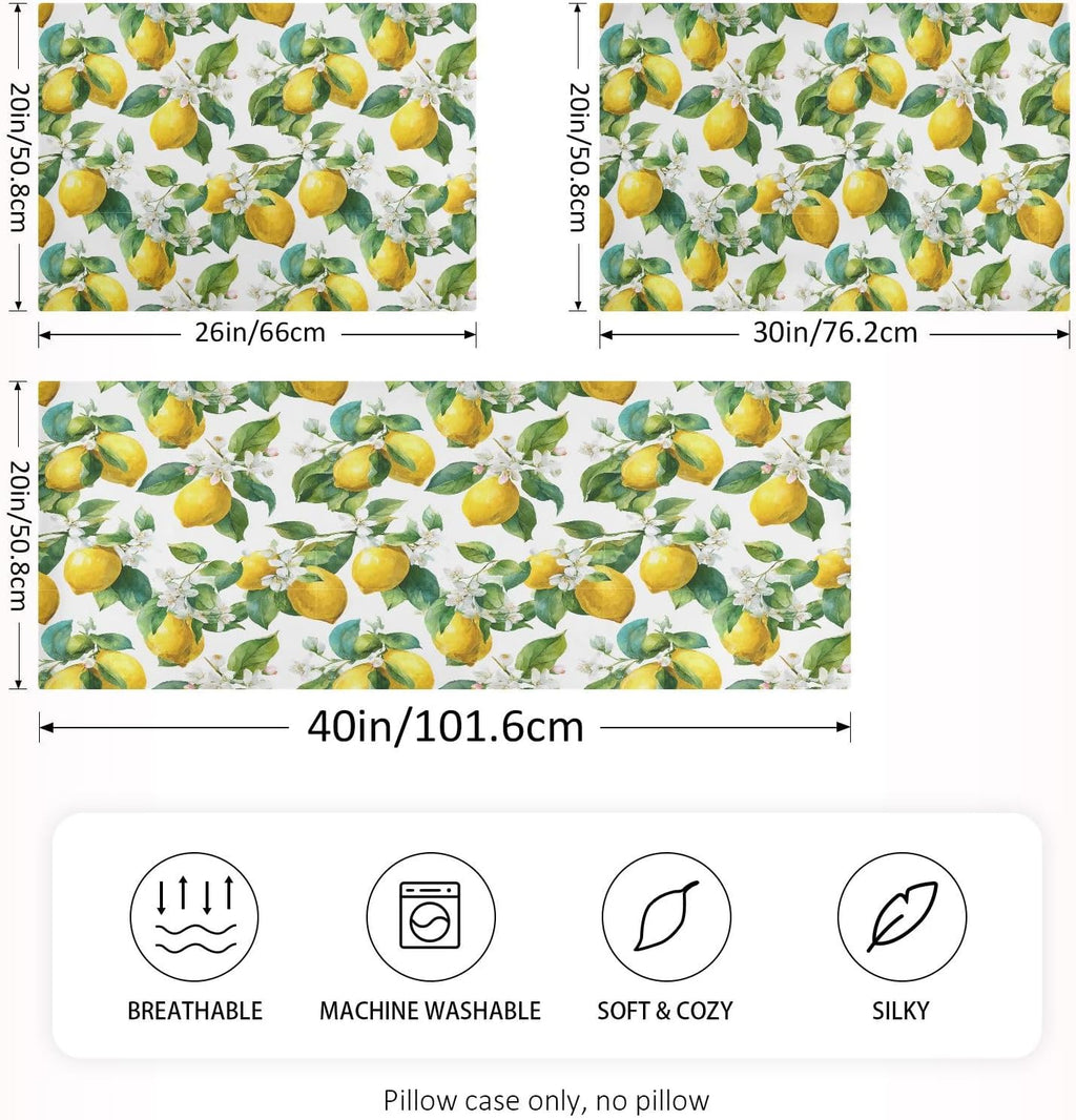 Satin Pillowcase 1 Pack Lemon Yellow Citrus Fruits (13) Similar to Silk Pillow Cases, 20" x 26" Soft Smooth Breathable Cool Pillow Cover for Hair and Skin, Standard Size
