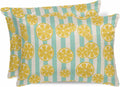 Satin Pillowcase for Hair and Skin, Yellow Lemon Teal Stripes Linen Background Silky Pillow Cases Standard Size with Zipper 2 Pack Soft Cooling Pillow Cover for Women Men, 20''x26''