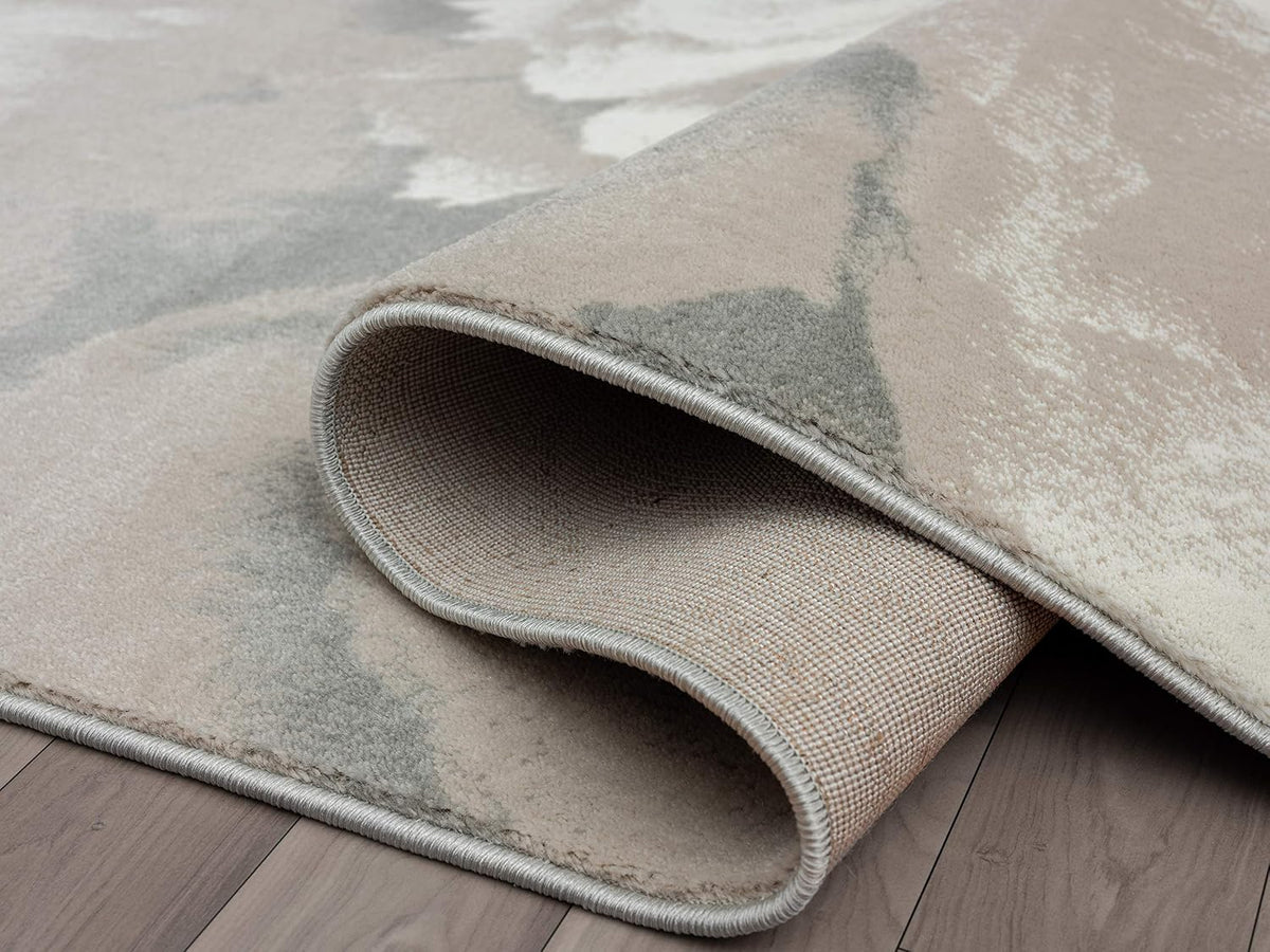 Rugs Modern 4' x 6' Neutral Beige & Cream Swirl Area Rug - Contemporary Geometric 3D Bedroom Rug