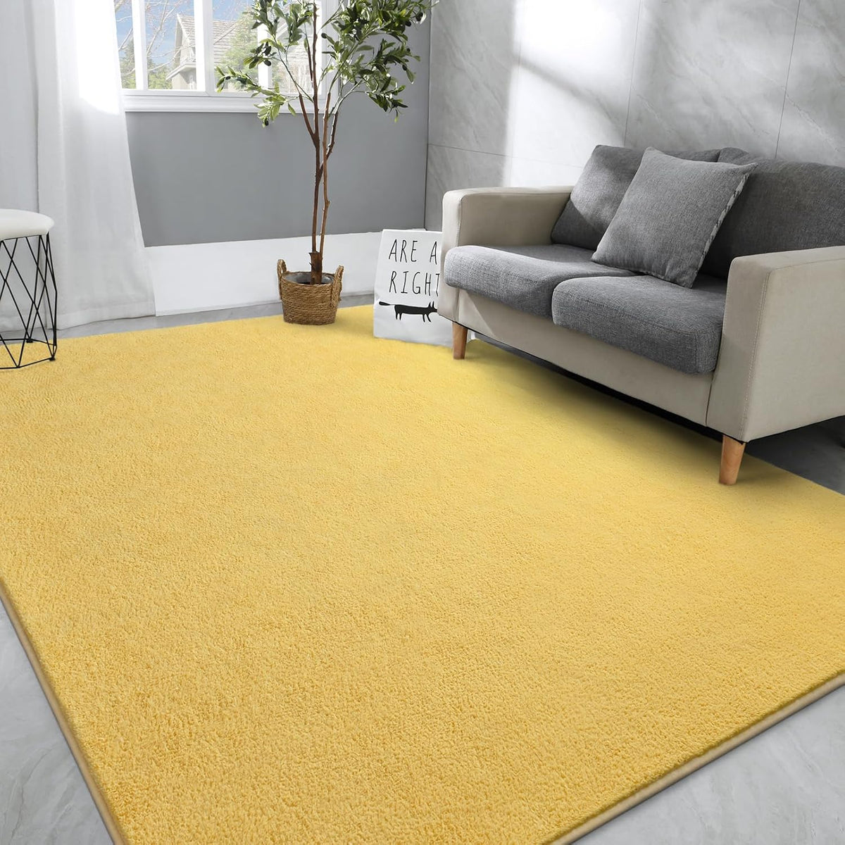 4x6 Yellow Memory-Foam Washable Area Rug for Bedroom Living Room