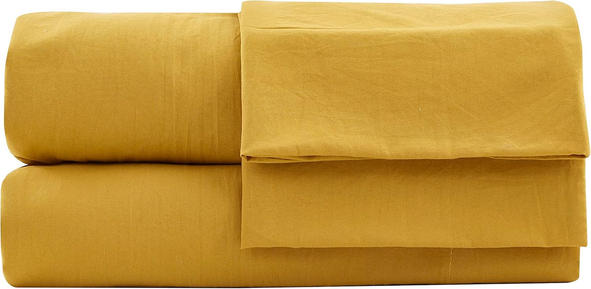 Soft Washed Queen Bed Sheet Set - 4-Piece Brushed Microfiber Wrinkle & Fade Resistant 14-Inches Deep Pocket Sheets & Pillowcases Set - Queen, Mustard Yellow