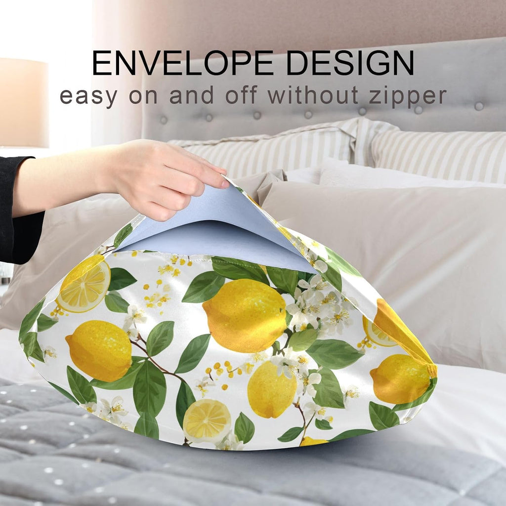 Satin Pillowcase 1 Pack Pillow Case with Envelope Closure King Size Pillow Cover 40 x 20 Inch Soft Breathable Yellow Lemon Flowers
