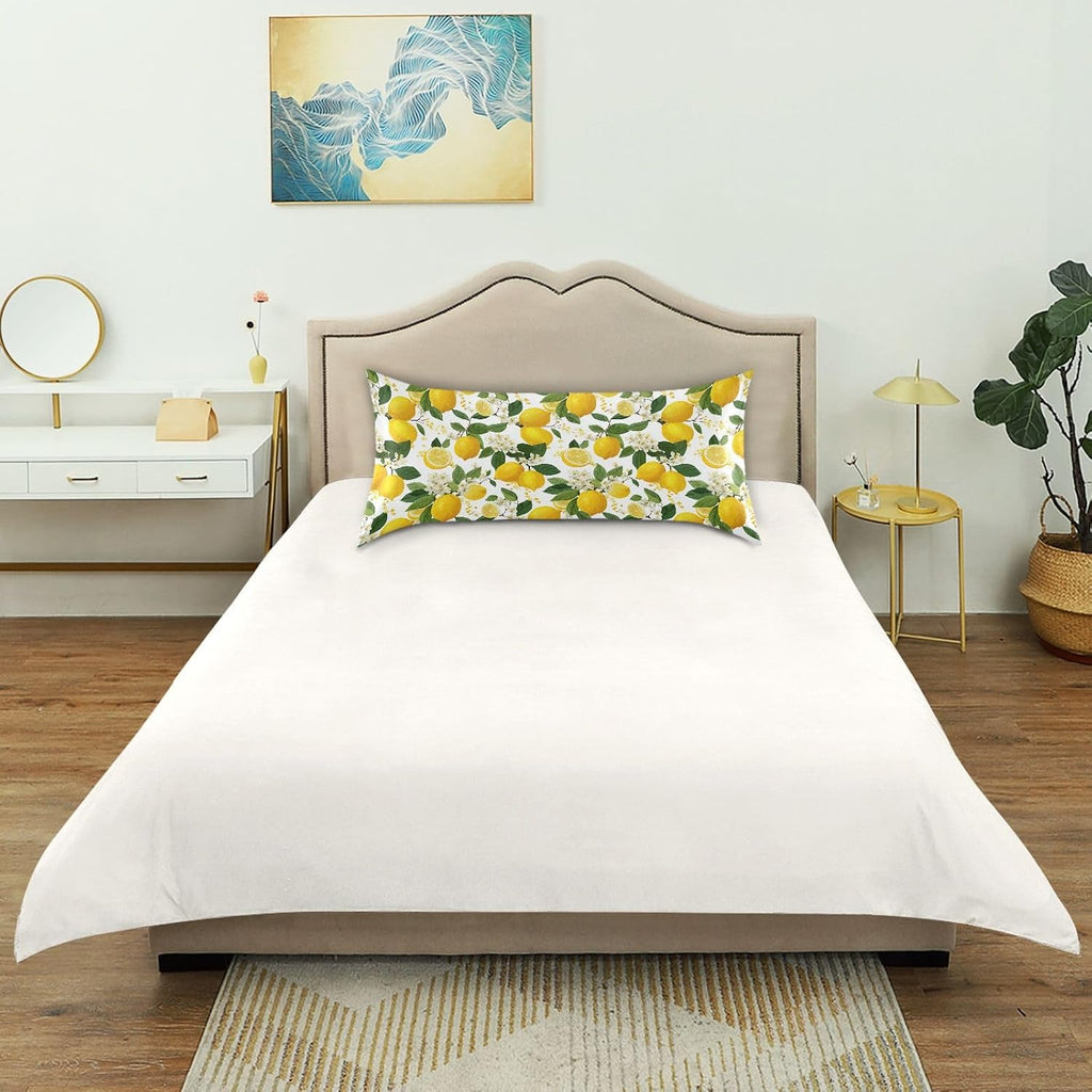 Satin Pillowcase 1 Pack Pillow Case with Envelope Closure King Size Pillow Cover 40 x 20 Inch Soft Breathable Yellow Lemon Flowers