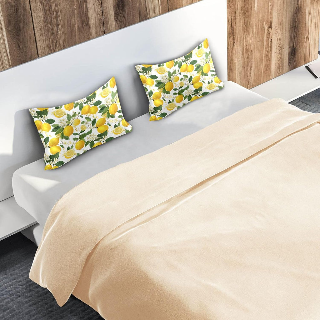 Satin Pillowcase 1 Pack Pillow Case with Envelope Closure King Size Pillow Cover 40 x 20 Inch Soft Breathable Yellow Lemon Flowers