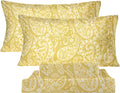 Queen Sheet Set, 4 Piece Yellow Paisley Sheets, 17" Deep Pocket Floral Pattern Sheets Queen, Soft Luxury Brushed Microfiber Bed Sheets, Easy Care Breathable Bedding Set