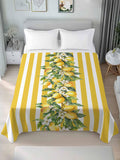 Twin Flat Sheet Only,Watercolor Summer Farm Lemon Leaves Top Sheet Breathable Soft Brushed Polyester Microfiber Bed Sheets,Yellow Stripe Hotel Luxury Bedding Sheets for Women,Men,Teens