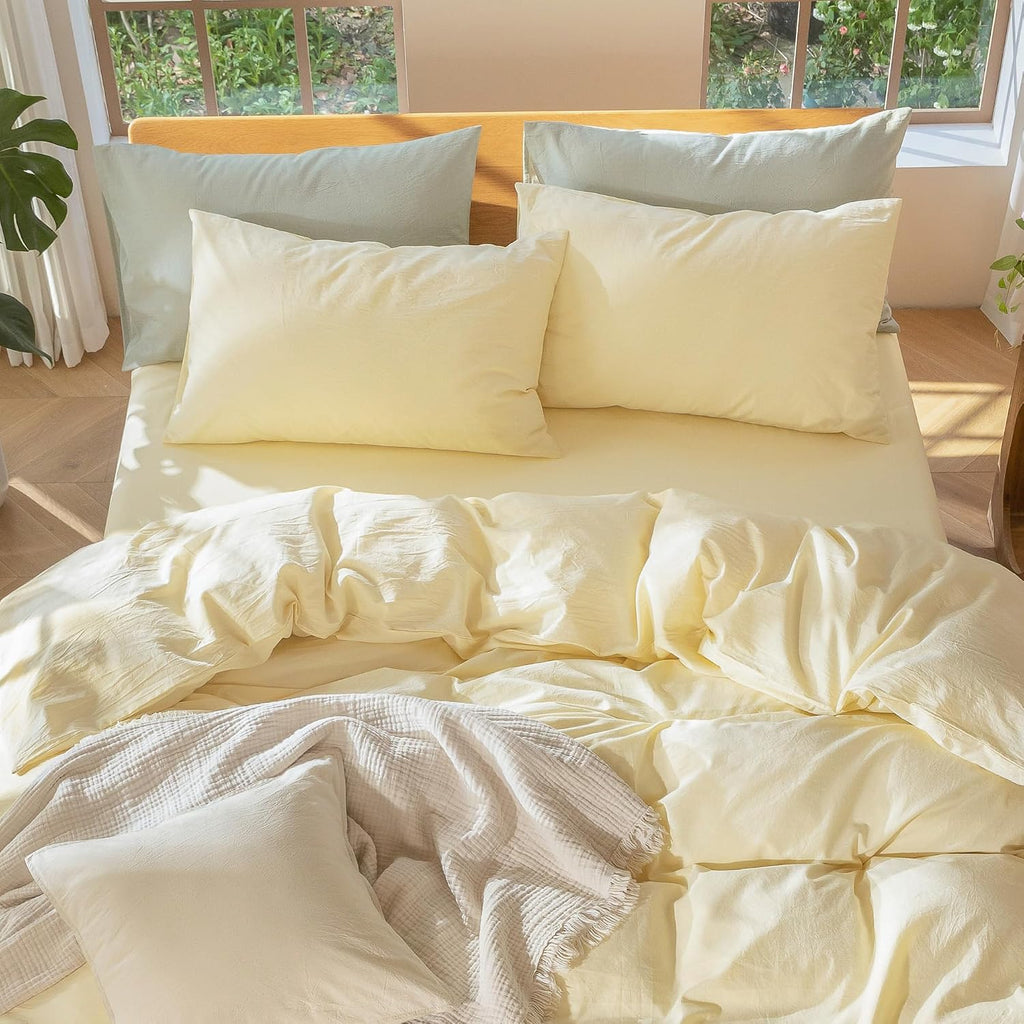 Pillowcase Set of 2 100% Washed Cotton Linen-Like Standard
