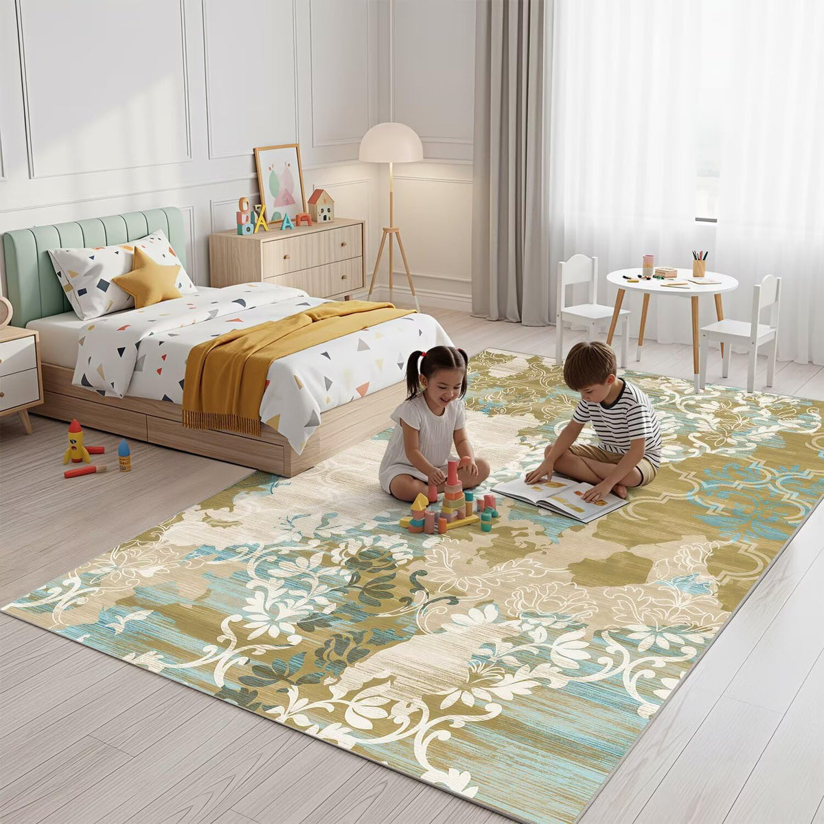 5x7 Area Rugs,Abstract Area Rugs, Modern Washable Non-Slip Rug for Living Room, Bedroom, Dining Room, Soft Low Pile Carpet, Neutral Decor for Home and Office,Abstract Floral - Yellow