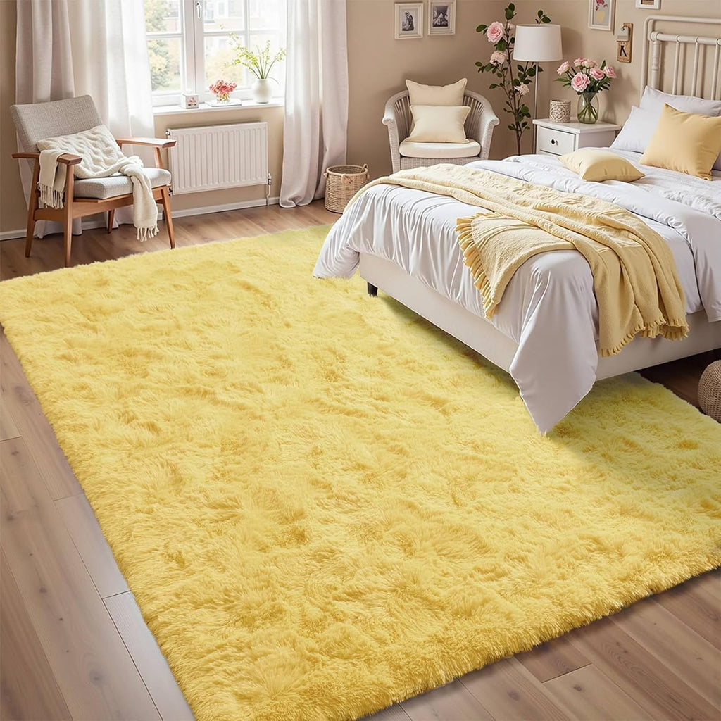 8x10 Area Rugs for Living Room Shag Fluffy Rug Bedroom Plush Carpet Non Slip for Nursery Kids PlayRoom Home Decor Aesthetic,Light Yellow