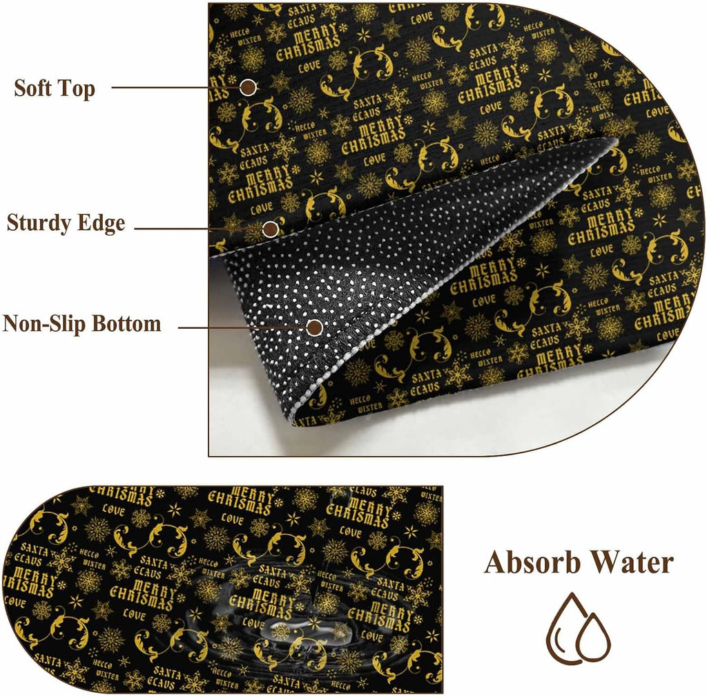 Christmas Winter 2x3 Area Rugs for Living Room, Snowflake Xmas Flower Yellow Black Non Slip Floor Mat Washable Low-Profile Indoor Carpet for Bedroom, Dining Room, Bathroom