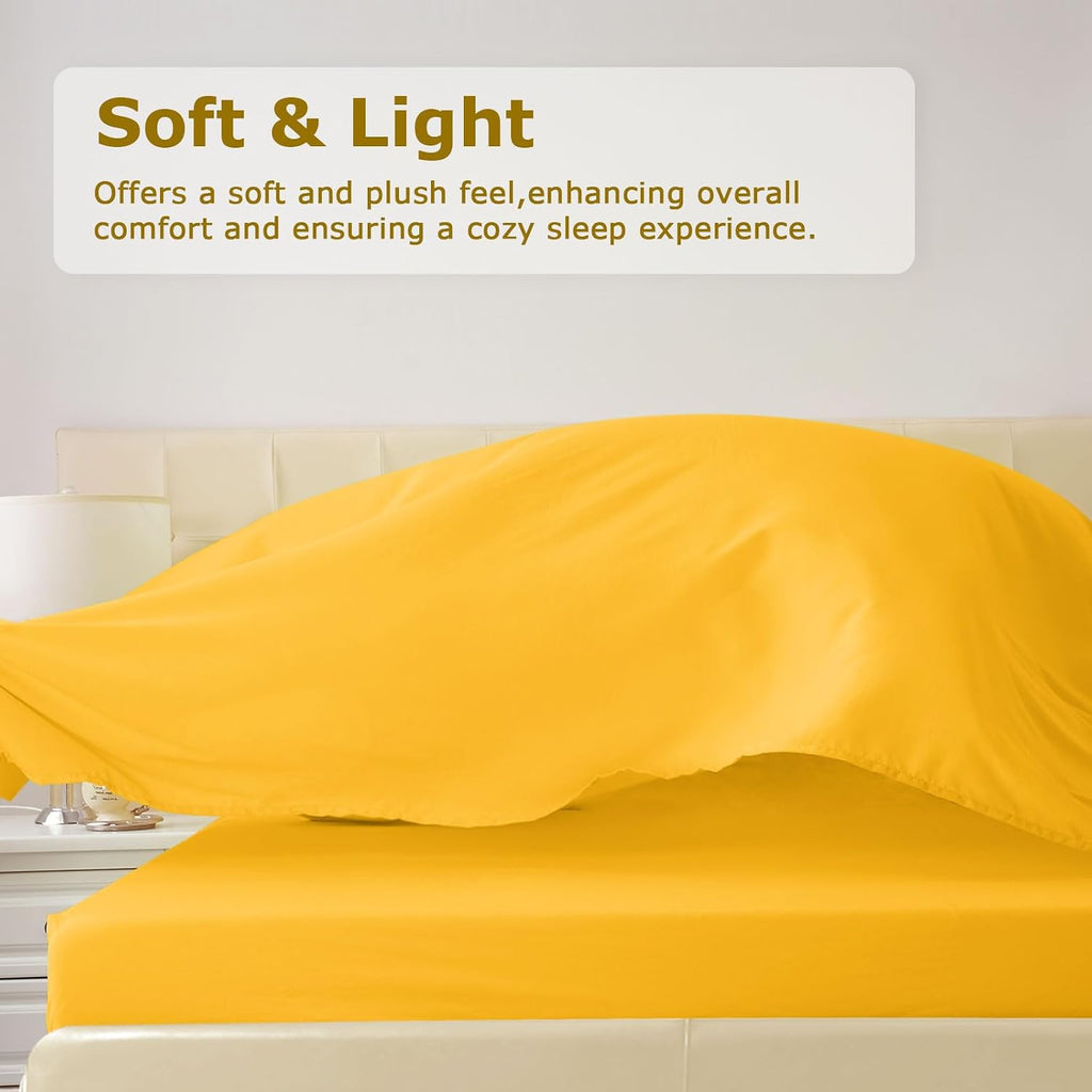 King Size Bed Sheet Set - 4 Piece Soft Microfiber Sheets with Deep Pockets, Cooling Technology, and Wrinkle-Free Pillowcase. Hotel-Quality, Durable Bedding, Spectra Yellow