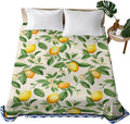 Flat Sheet, 1 Piece Top Sheet Twin Size Yellow Lemon Leaves Soft Breathable Bed Sheet Floral Blue Brushed Microfiber Bed Sheet, Wrinkle Resistant, Fade Resistant Bedding