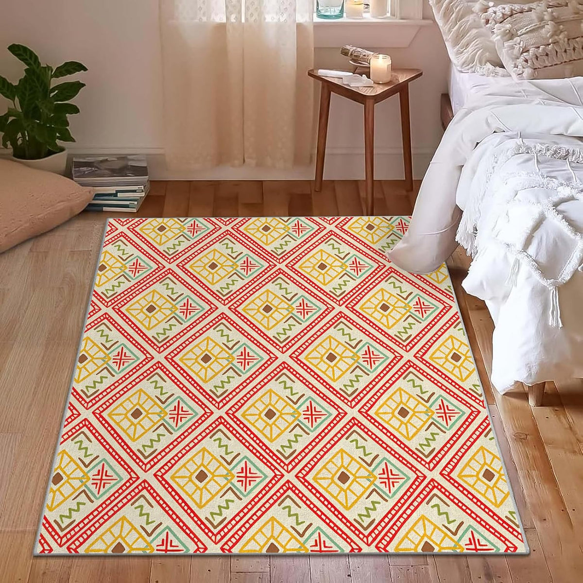 4x6ft Modern Design Non-Slip Area Rug – Soft Low Pile Abstract Geometry,Machine Washable Living Room Rug for Bedroom, Hallway – Easy Clean Decorative Home Carpet Yellow