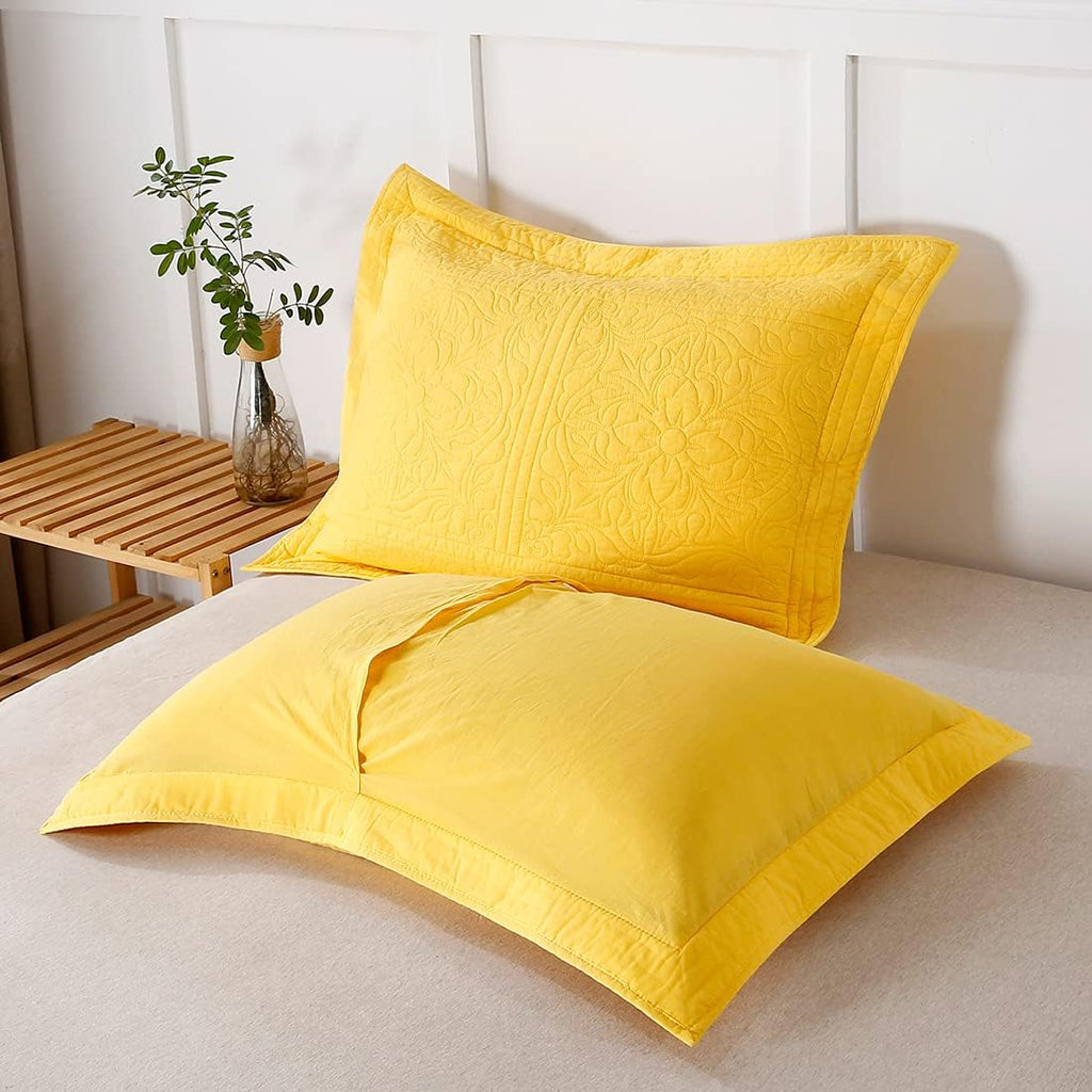 100% Cotton Quilted Pillow Sham Floral Printed Pillow Cover (Gold/Yellow)