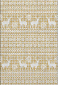 Holiday Festive Theme Soft Plush Thick Pile Christmas Area Rug 10' x 14' | Winter Cheer Xmas Playful Deer Snowflakes Plaid Patterns Gold Yellow White Color | Washable Nonslip Indoor Outdoor Rugs