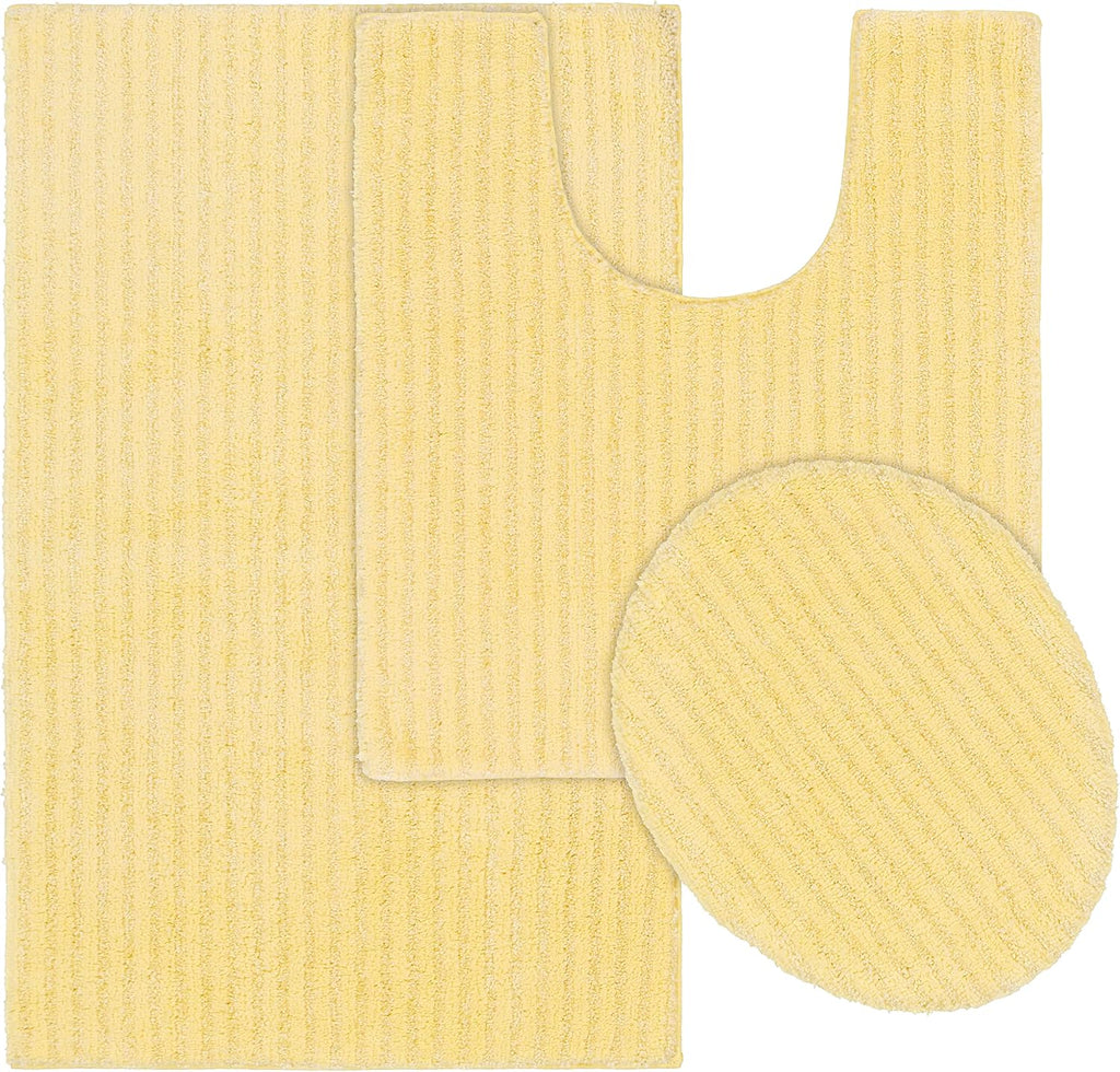 Sheridan Rubber Ducky Yellow 3 Piece Set (21" X 34" Rug, Lid, Contour) Plush Strip Machine Washable Nylon Bath Rug