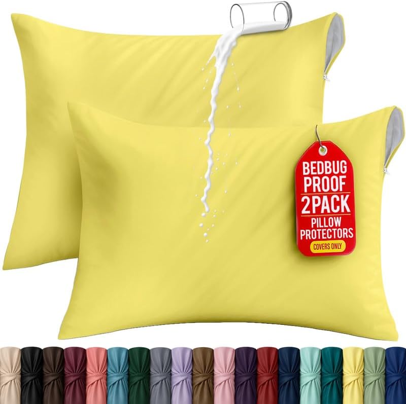 Set of 2 Pillow Protectors with Zipper Standard Size, Pillow Covers