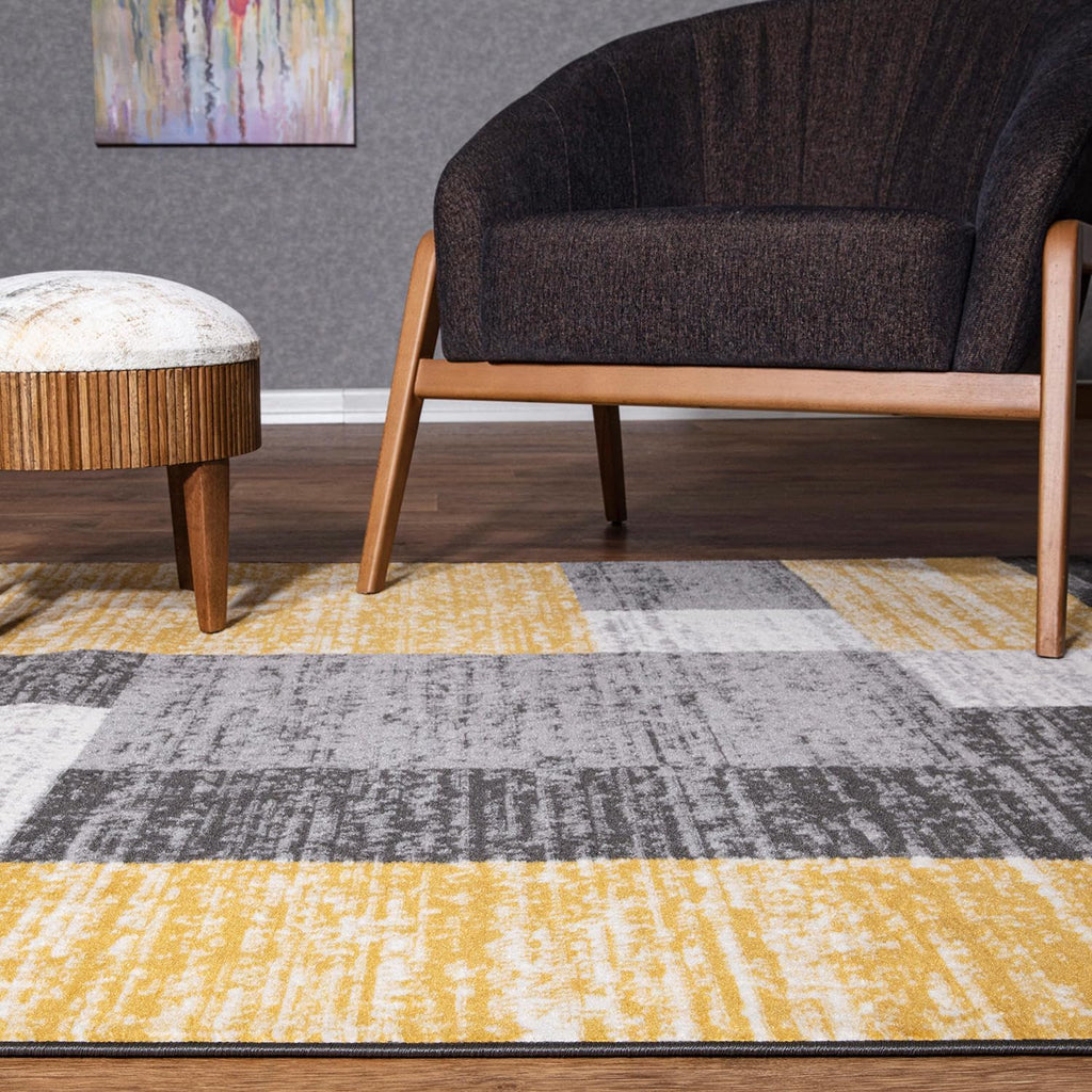Geometric Boxes Oslo Modern Non-Shedding Area Rug Yellow 5' x 7'